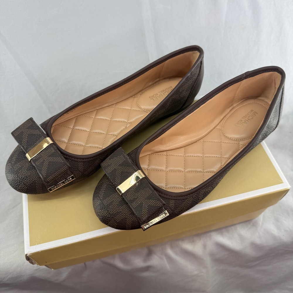 Michael Kors Rover Penny Brown Signature Logo Bow Ballet Flats Womens 7M